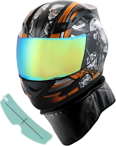 Vista 21 de 1Storm - Casco de cabeza completa para motocicleta, diseño de calavera mecánica HJDJ11