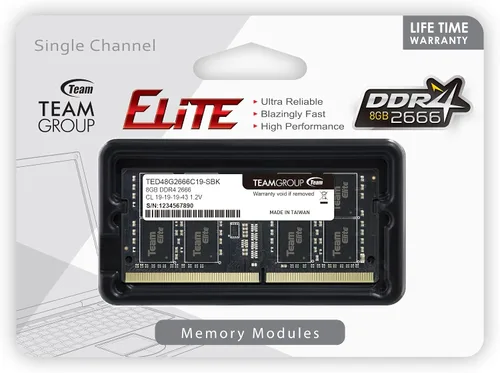 Vista 3 de TEAMGROUP Elite DDR4 8GB Single 2666MHz PC4-21300 CL19 sin búfer no ECC 1.2V SODIMM 260-Pin Laptop Laptop PC Módulo de memoria RAM Upgrade