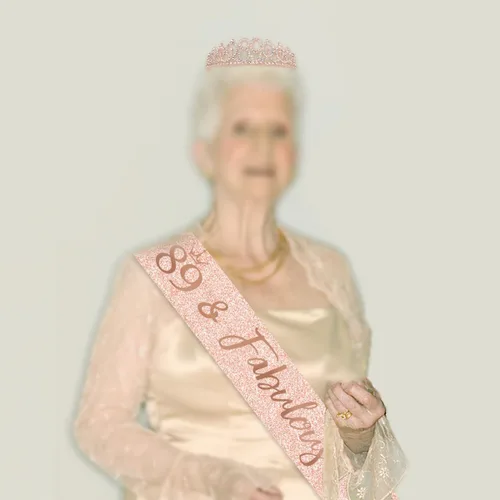Vista 4 de BRT Bearingshui Tiara de cumpleaños número 89 para mujer, tiara de oro rosa para suministros de fiesta de cumpleaños 89