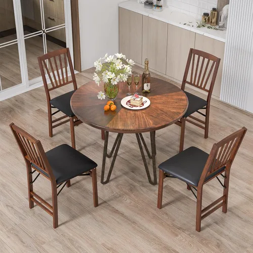 Vista 2 de TANGZON Folding Chairs 2/4 Pieces Rubber Wood Padded Dining Chairs with PVC Leather Exterior and Backrest for Home Kitchen Office Upholstered Guests