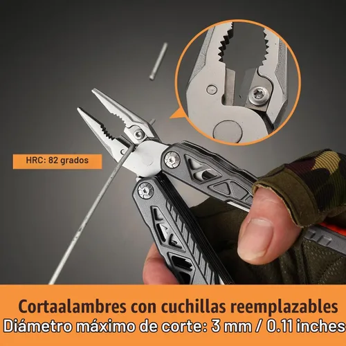 Vista 4 de 18 en 1 Multiherramienta, Negra, Alicates Multiherramienta Profesionales de Acero Inoxidable con Cuchillas de Aleación de Acero Reemplazables