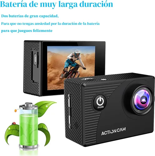 Vista 4 de Xilecam Cámara de acción 1080P 30fps Cámara deportiva sumergible hasta 40m/131 pies, impermeable, con 2 baterías y accesorio multifunción