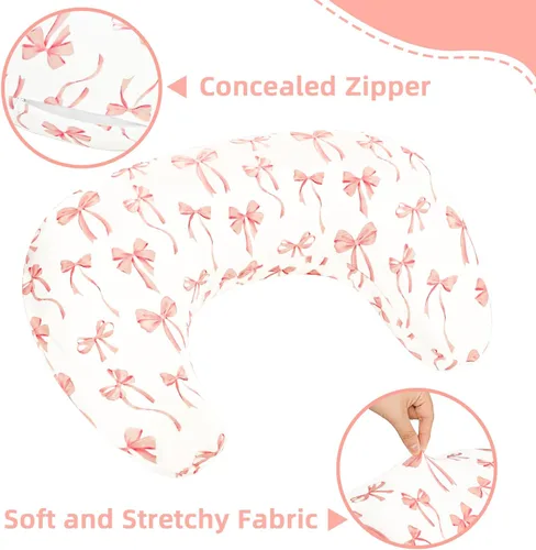 Vista 6 de Funda de almohada de lactancia, fundas de lactancia extraíbles para almohadas de lactancia, ajuste elástico y suave para bebés recién nacidos, lazo