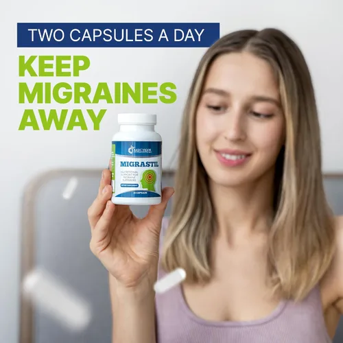 Vista 3 de Basic Vigor Migrastil Migraine Support Capsules. Feverfew, magnesio, taurina y vitamina B1 para migrañas. Suplemento natural. Fabricado
