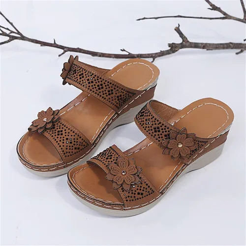 Vista 6 de Sandalias ortopédicas para mujer, pantuflas para caminar con soporte de arco, sandalias casuales antideslizantes B9# Marrón