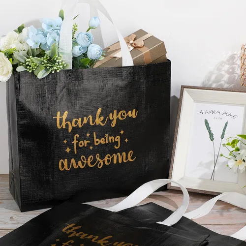 Vista 5 de Abbylike 24 bolsas de regalo de agradecimiento a granel para empleados, bolsas con asas, reutilizables para graduación, día del padre, oficina, Negro
