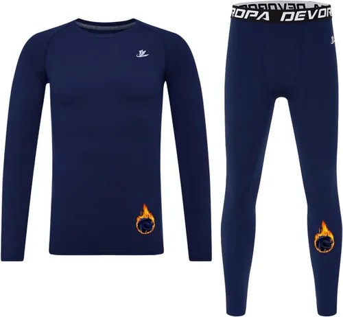 Vista 57 de DEVOROPA Youth Boys Compression Thermal Shirt Long Sleeve Kids Fleece Baselayer Soccer Baseball Undershirt Slim/Regular/Husky Cuello redondo-negro