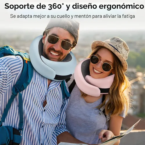 Vista 5 de Almohada de viaje WANDER PLUS®, 100% espuma viscoelástica pura, almohada cervical de viaje, soporte para el cuello en avión, diseño ergonómico