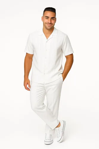 Vista 4 de STACY ADAMS Conjunto de camisa y pantalón de lino para hombre