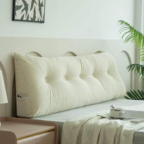 Vista 12 de Almohada de cuña beige tamaño individual XL para dormitorio, cama, cabecero, almohadas de cuña para espacio de cabecero con funda no extraíble, 39 x