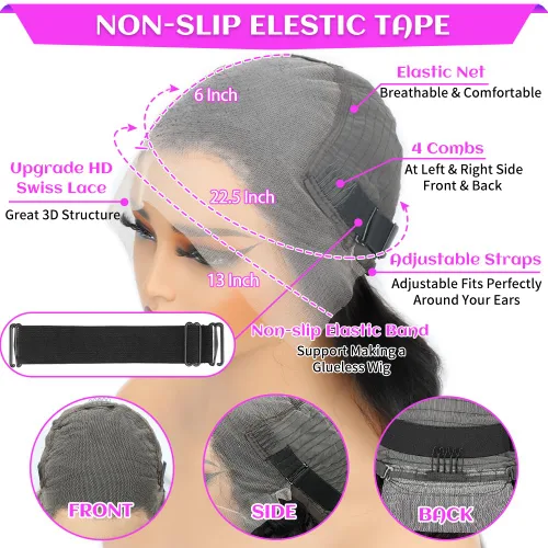 Vista 3 de Pelucas de cabello humano con encaje frontal HD de 13 x 6 pulgadas, densidad 200, pelucas de cabello humano prearrancado con abuelitos, sin