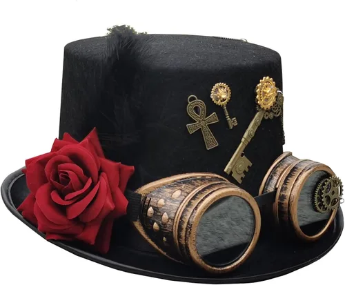 Vista 2 de Sombreros unisex Steampunk con gafas góticas punk de Halloween