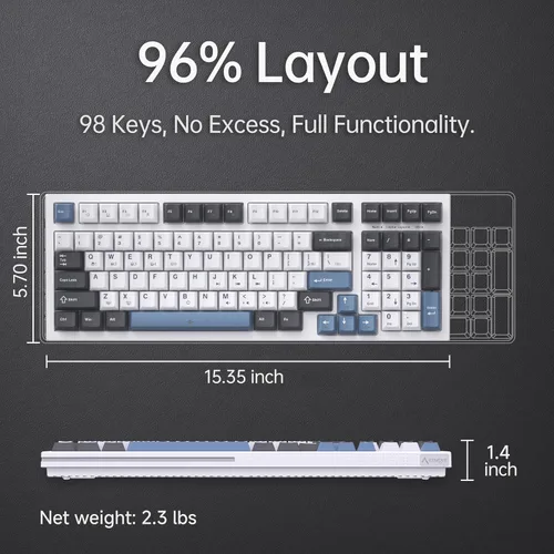 Vista 2 de KEMOVE K98SE - Teclado mecánico para juegos, 98 teclas LED retroiluminadas programables, 96% teclado de computadora con cable con doble espuma
