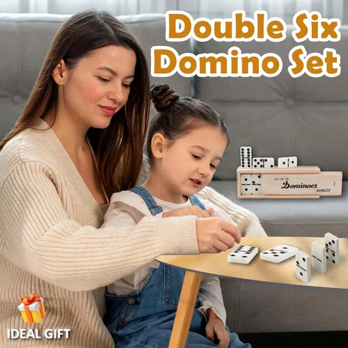 Vista 7 de Smilejoy Juego de dominó para adultos, juego de dominó para juegos de mesa clásicos, juego de dominó doble 6 con 28 piezas y estuche de madera