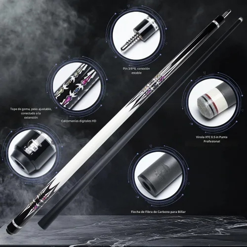 Vista 3 de Carbon Fiber Pool Cue Stick Professional Pool Sticks 12.5mm Tip Low Deflection Shaft Billiard Cues with Adjustable Extension (Pro Taper)