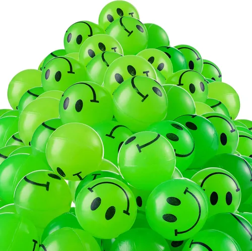 Vista 8 de Bedwina Bulk Bouncy Balls Glow in the Dark - (1inch / 27mm) Diameter, High Bouncing, Small Rubber Smile Face Bouncing Balls for Kids, Vending