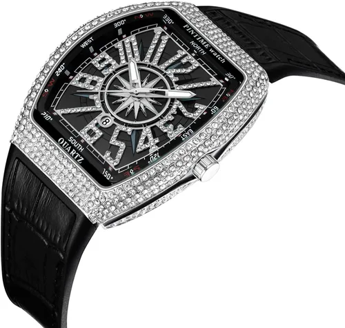 Vista 5 de Gosasa Reloj Tonneau único de moda para hombre con diamantes de imitación de cuarzo con correa de goma