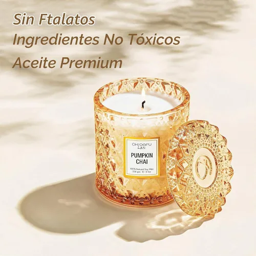Vista 7 de Chloefu LAN Velas de calabaza Chai para regalo de Halloween, velas de granja para el hogar, tarro de soja perfumado de lujo con hasta 55 horas