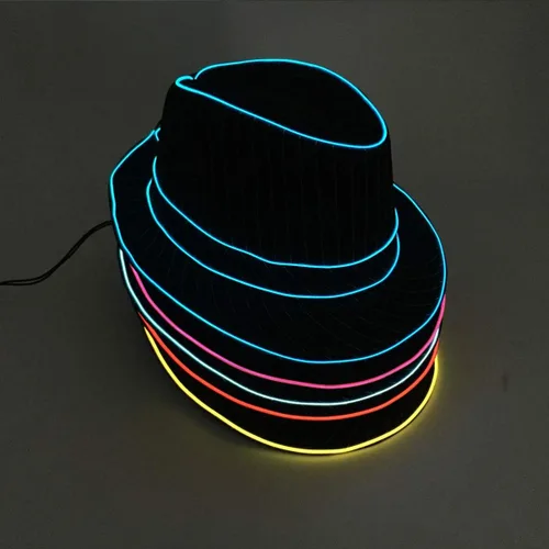 Vista 6 de Sombrero de jazz intermitente Fedora para actuación en escenario Halloween vestido de fantasía fiesta temática 1.5V LED