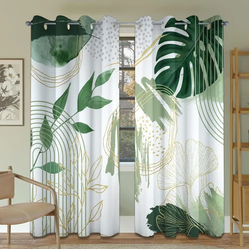 Vista 48 de Cortinas opacas negras y doradas, cortinas modernas de mediados de siglo para dormitorio, sala de estar, 63 pulgadas de largo, juego de 2 paneles