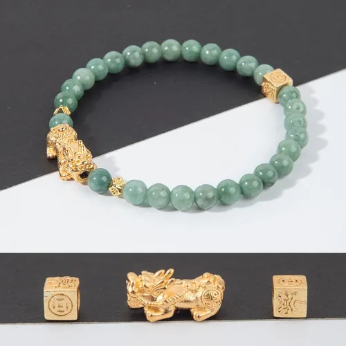 Vista 3 de Fengshui Pulsera de riqueza verde Pulsera de jade real para mujer Atrae pulseras adineradas afortunadas