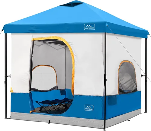 Vista 9 de KAMPKEEPER Tienda de campaña para 6 personas, tienda de campaña desplegable de 10 x 10 pies con tienda interior de campamento, convierte el toldo