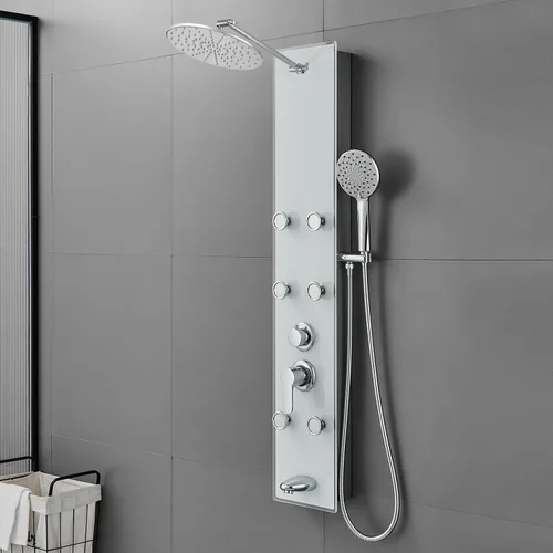 Vista 12 de ROVOGO Sistema de torre de panel de ducha con cabezal de ducha ajustable Cepillado - Brazo de ducha ajustable