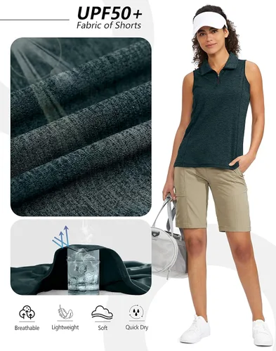 Vista 5 de Viodia Camiseta de golf sin mangas para mujer, con cremallera, de secado rápido, camisetas polo para mujer, ropa de golf