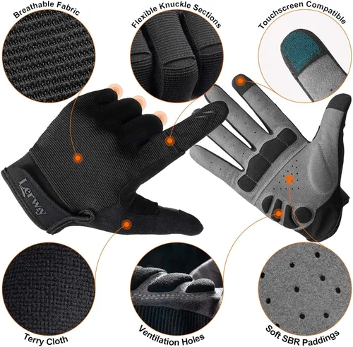 Vista 2 de Guantes de ciclismo de montaña, guantes de ciclismo de dedo completo para pantalla táctil, para hombres y mujeres, para correr al aire libre