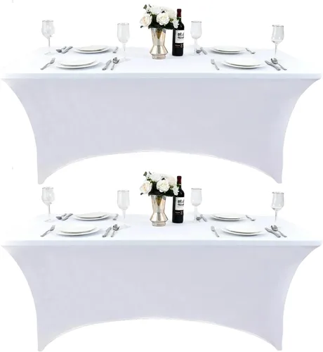 Vista 49 de Paquete de 2 Cubiertas de Mesa de Spandex de 4 pies para Mesas Plegables Rectangulares - Manteles Elásticos Ajustados Resistentes a las Arrugas