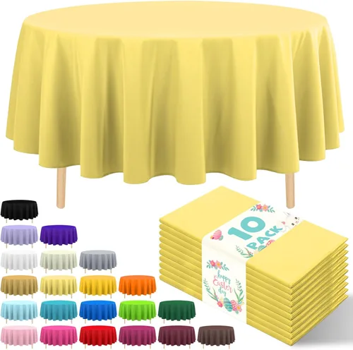 Vista 22 de Paquete de 10 manteles desechables de plástico premium de 54 x 108 pulgadas, mantel rectangular para mesa, para cumpleaños, bodas, Navidad, Beige