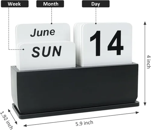 Vista 7 de Calendario Perpetuo de Bloques de Madera para Escritorio, Calendario Diario de Escritorio de Pie y Voltear con Gran Pantalla, Accesorios