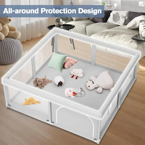 Vista 3 de Corralito de juegos para bebés y niños pequeños de 50 x 50 pulgadas, patios de juegos para interiores y exteriores, corral de juego de seguridad