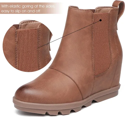 Vista 3 de Botas de cuña para mujer, botines cómodos al tobillo marrón (02Brown)