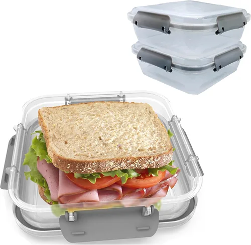 Vista 8 de Biosmart Contenedor para sándwich: 1 paquete reutilizable, sin BPA, almacenamiento de alimentos de plástico con cierre a presión, recipiente