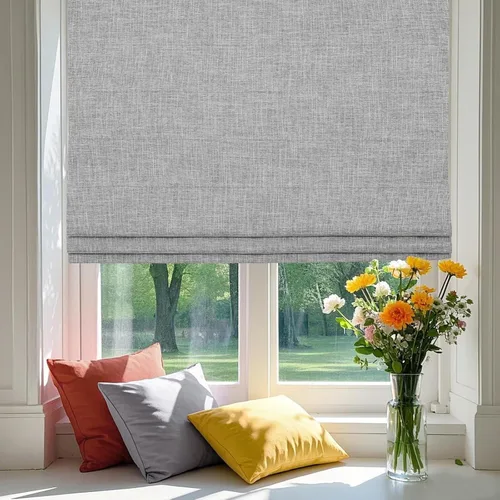Vista 7 de Persianas romanas personalizadas, color gris ceniza, lavables, opacas, inalámbricas, para ventanas, puertas, ventanas de cocina, fáciles de instalar