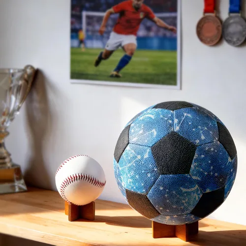 Vista 2 de Soporte de pelota para exhibición, soporte de baloncesto, soporte de exhibición de fútbol, soporte de madera para almacenamiento de pelotas