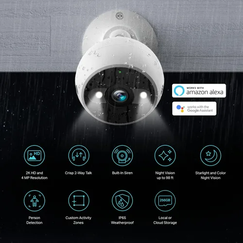 Vista 3 de Kasa 4MP 2K cámara de seguridad al aire libre con cable con cámara de seguridad interior Kasa 2K QHD Pan/Tilt