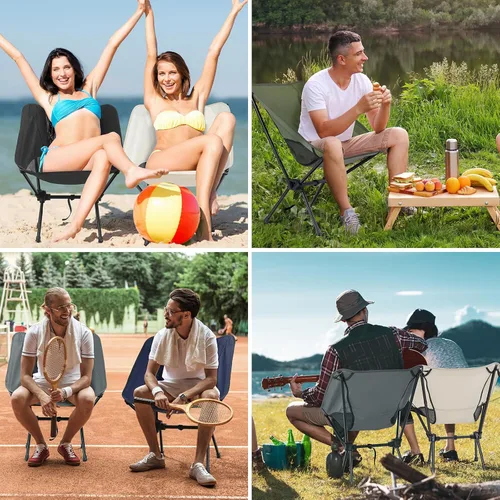 Vista 7 de Silla de camping portátil plegable, silla de senderismo ligera y compacta, silla de playa para adultos, azul