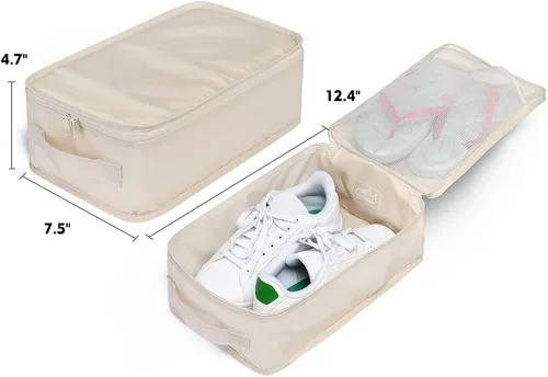Vista 4 de JJ POWER Bolsas de viaje para zapatos, organizador plegable impermeable para zapatos de doble capa, Crema, Uso diario