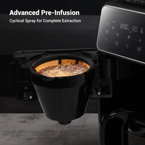 Vista 7 de Gevi Cafetera de Goteo de 10 Tazas con Molinillo Integrado, Máquina de Café Combinada Moler y Preparar con Molinillo de Rebabas con Pantalla Táctil