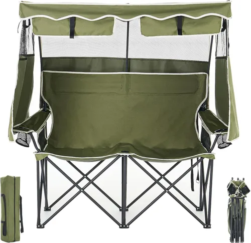 Vista 14 de ABORON Silla de camping con toldo, silla de playa plegable con sombra, silla portátil para exteriores con portavasos y bolsa refrigeradora