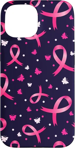Vista 6 de Funda de soporte para iPhone 17 de mujeres de concientización sobre el cáncer de mama con patrón de cinta rosa