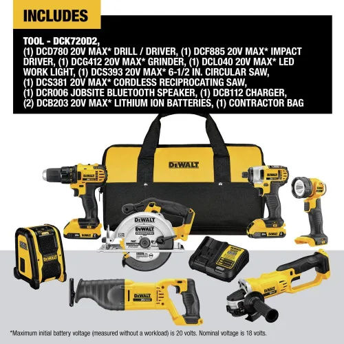 Vista 2 de DEWALT Kit combinado 20V MAX, compacto de 7 herramientas (DCK720D2)