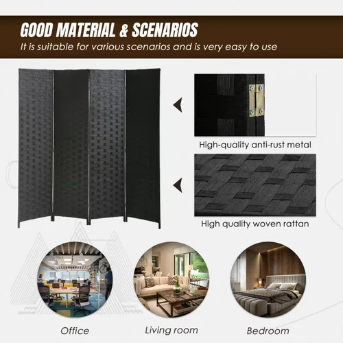 Vista 5 de PayLessHere Divisor de ambientes de malla de madera de 6 pies, tejido a mano, pantalla de división portátil plegable para interiores de 4 paneles
