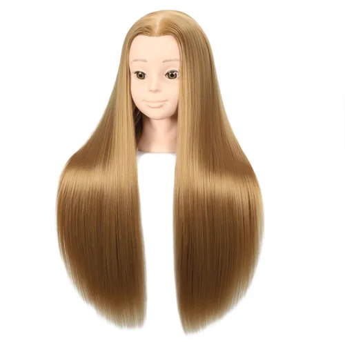 Vista 2 de Headdoll Cabeza de maniquí de 26 a 28 pulgadas, cabeza de maniquí para peinar el cabello y soporte de mesa libre, cabeza de entrenamiento, maniquí