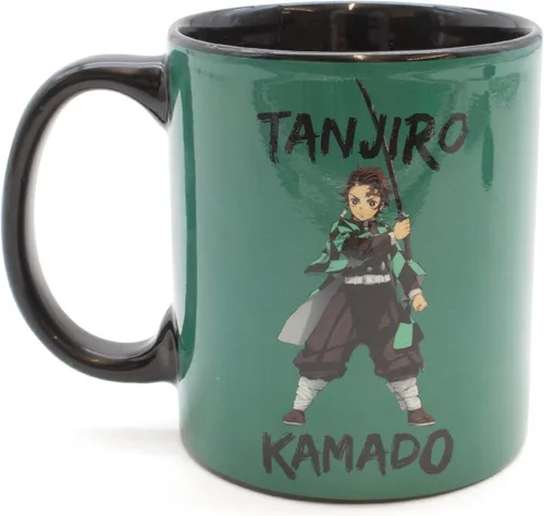 Vista 2 de Culturefly Demon Slayer Tanjiro - Juego de regalo de 3 piezas (incluye 1 par de calcetines, 1 llavero y 1 taza), Verde