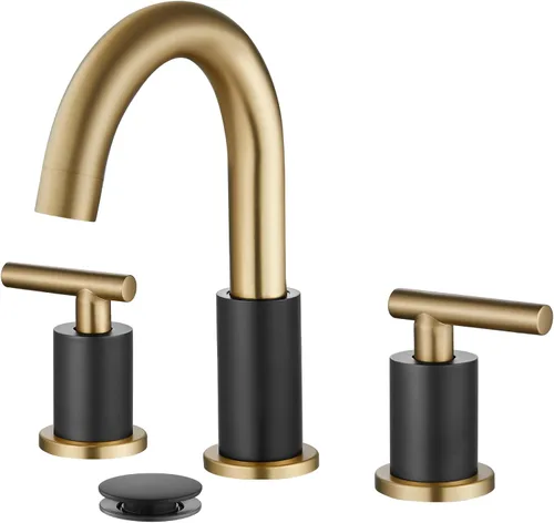 Vista 17 de gotonovo Grifo de Lavabo de Baño de 3 Orificios 2 Manijas con Desagüe Emergente con Válvulas Mezcladoras de Agua Caliente y Fría Grifo de Baño Negro