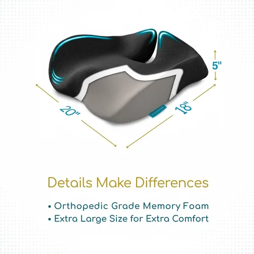 Vista 4 de SitCushion Cojín ergonómico de asiento para aliviar el dolor de ciática y coxis – Cojín extragrande de espuma viscoelástica para silla de oficina