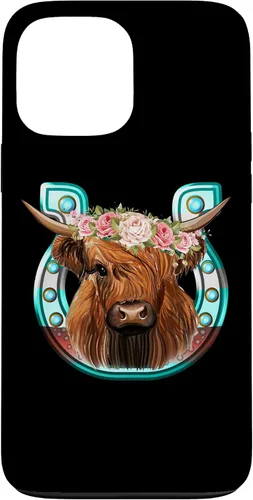 Vista 24 de Floral Highland Cow Heifer Horseshoe Western Country Case for iPhone 16